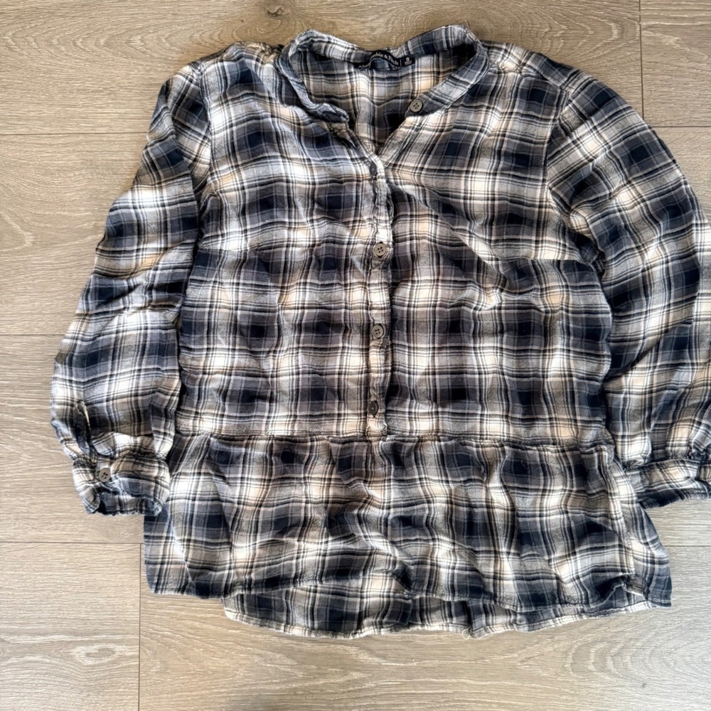 Abercrombie &‎ Fitch Boho Black White Plaid Peplum Button Up Top S
